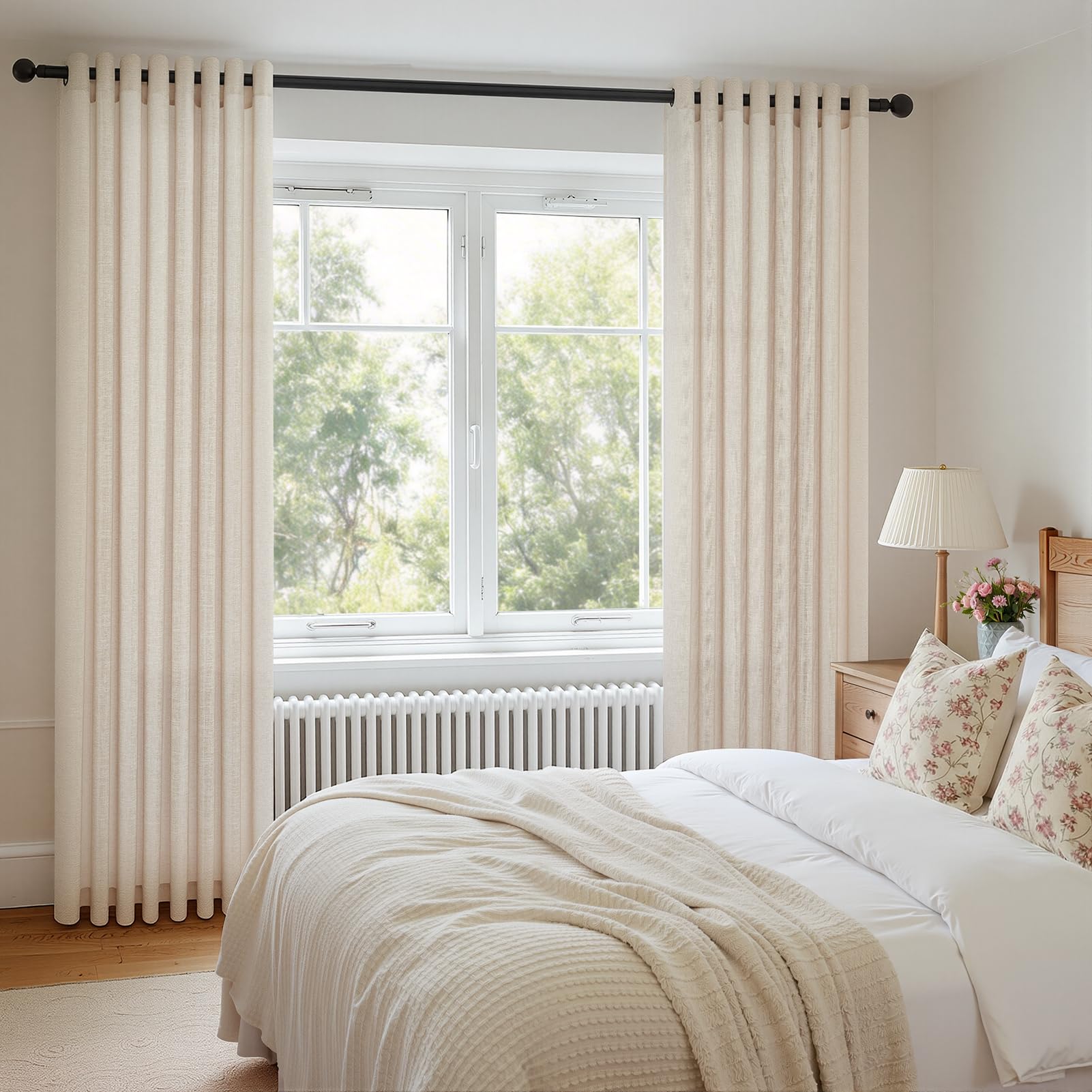 Topfinel 1er Set Leinenoptik Vorhänge Gardinen mit Ösen Halbtransparent Wohnzimmer, Beige Boho Leinen Vorhang H 240 x B 300 cm, Weich und Dünn Leinenvorhang Linen Curtains für Schlafzimmer Lounge