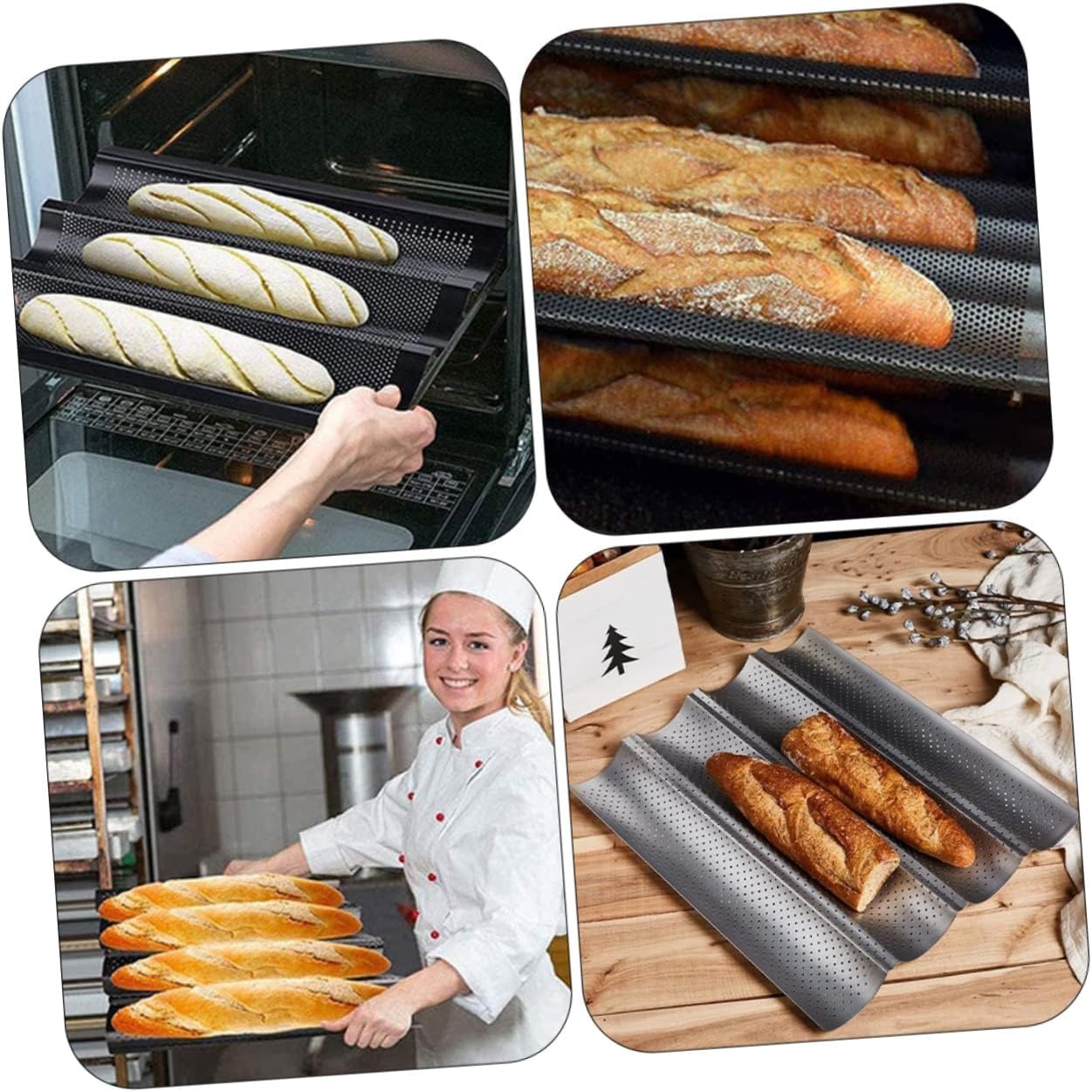 LIFKOME Nonstick Four-Slot French Bread Baking Mold Reusable Kitchen Bakeware for Home Baking