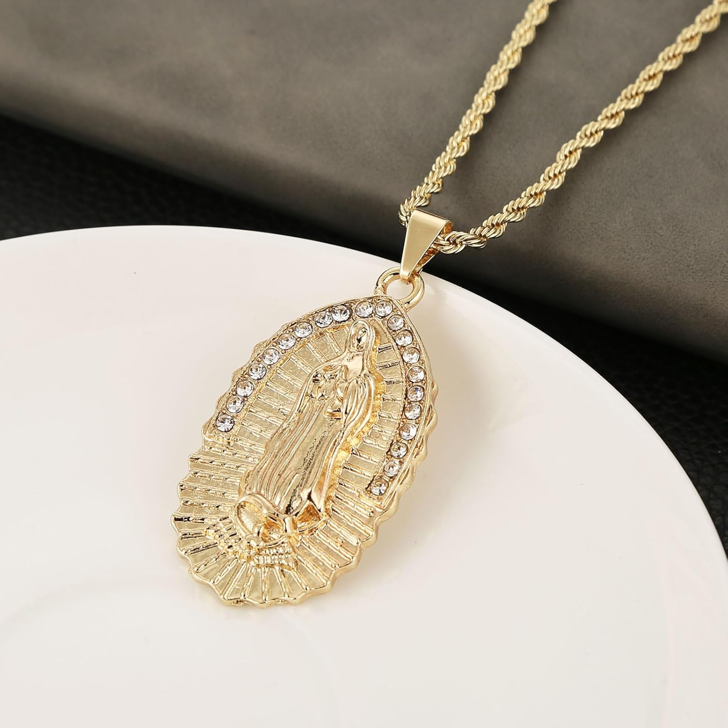 HZMAN 14K Gold Plated Virgin Mary Necklace for Women Retro Christian Our Lady of Guadalupe Pendant Necklace Protection Jewelry Gift - Image 4