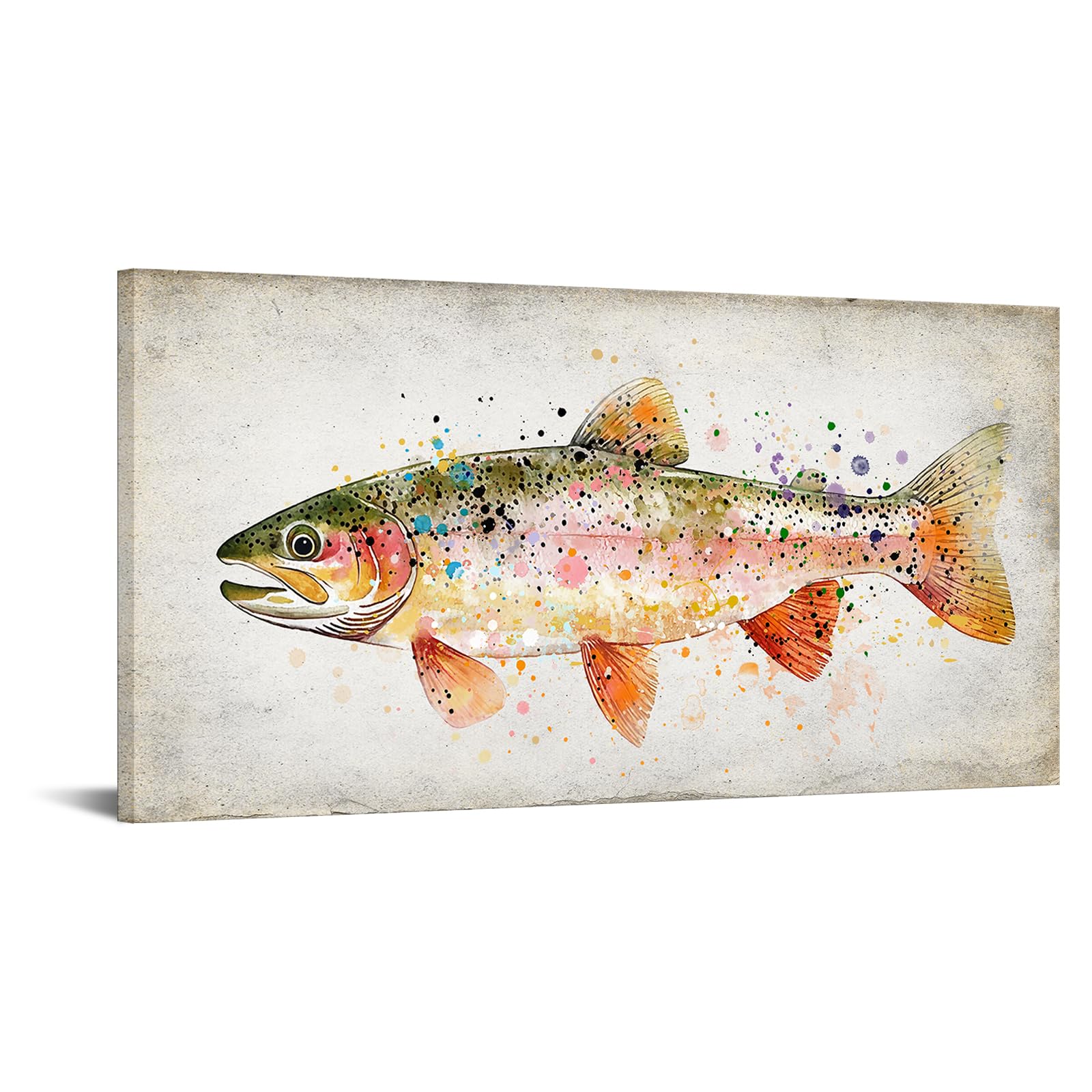 Photo 1 of ***DAMAGED - SEE NOTES/PICTURES***KREATIVE ARTS Large Rainbow Trout Canvas Wall Art, Colorful Watercolor Fish Painting Stretched Canvas for Living Room Cabin, Man Cave, 20x40 Inch Ready to Hang
