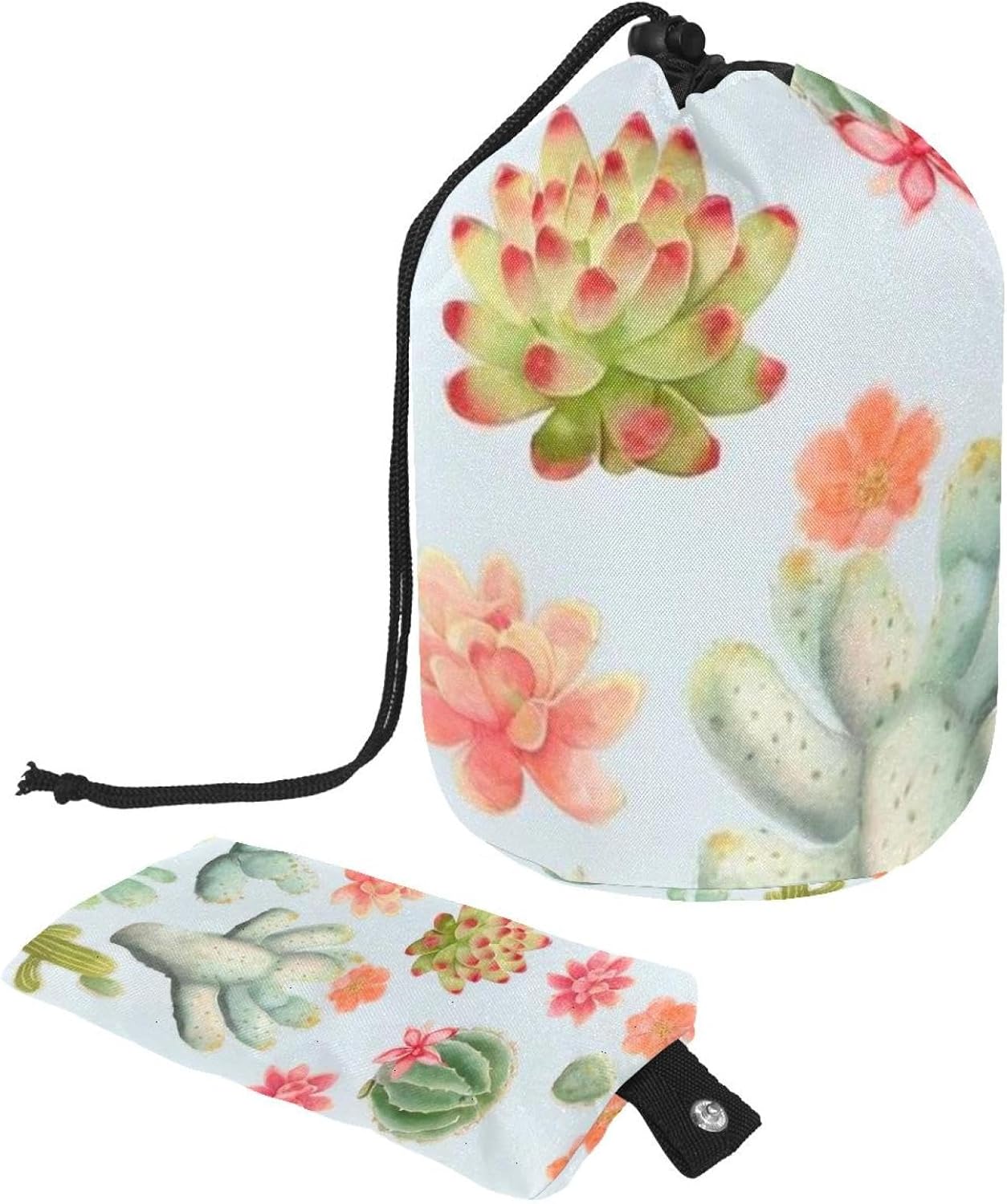 2PCS Colorful Cactus-87 Travel Cosmetic Bag Makeup Organizer, Drawstring Bathroom Cases - Cylindrical & Small Toiletry Bag