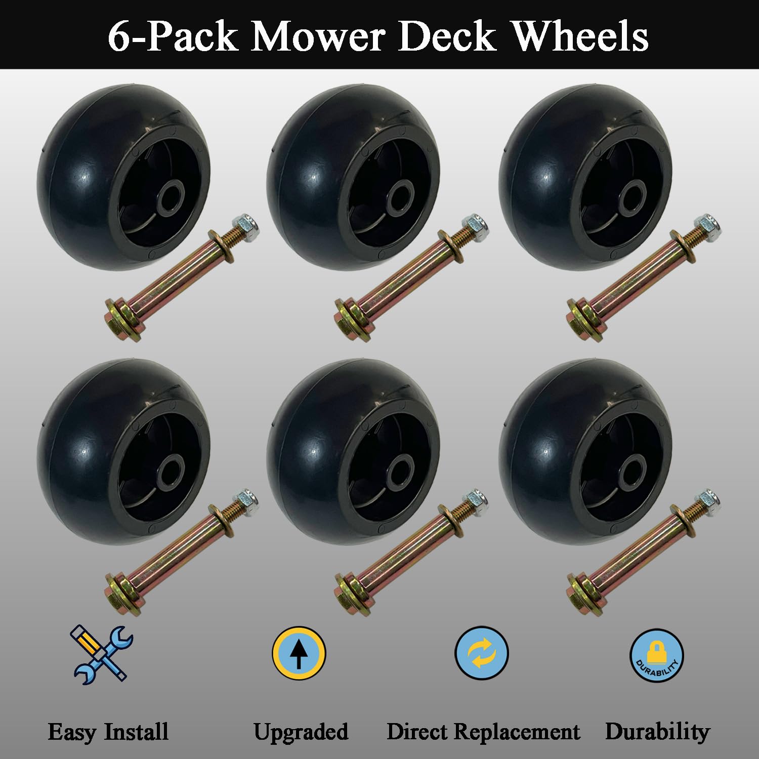 Juego de 6 Ruedas para Plataforma de cortacésped con protección contra el Cuero cabelludo, Compatible con Bad Boy 022-5234-98 Exmark 103-3168 103-4051 103-7263 1-603299 y Muchas Ruedas para