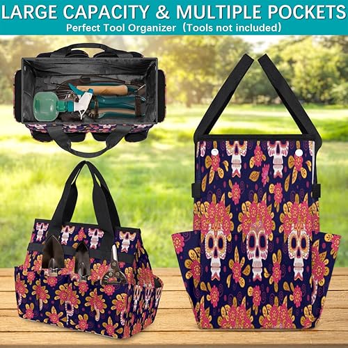 Miniatura 4 de Skull Day of The Dead Garden Tool Tote Bag for Women Men Gardening Tool Storage Bags with 10 Pockets Standable Garden Home Tool Kits Organizer for