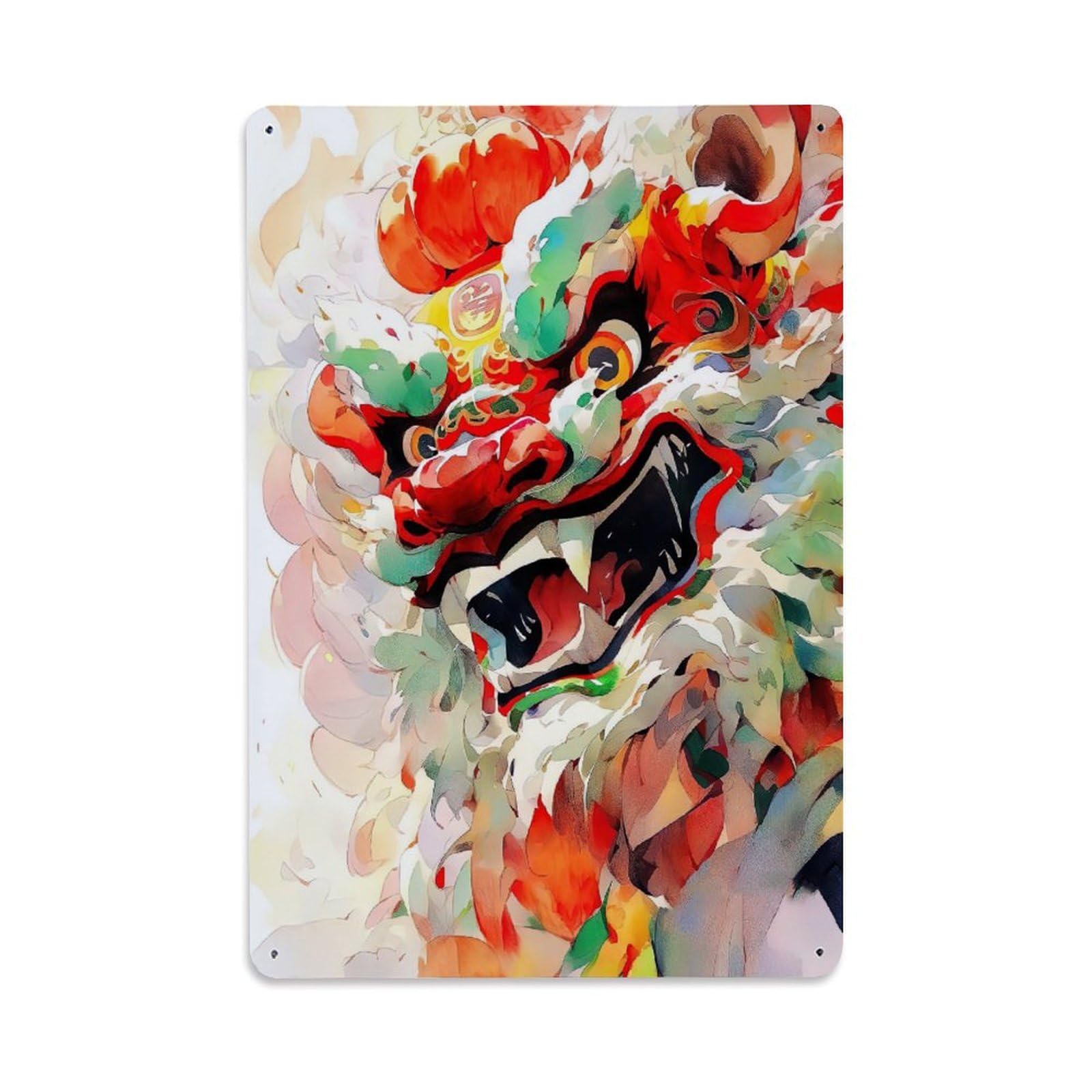 China Traditional Culture Habitat Wildlife Lion Dance Guide Metal Tin Sign Plaque Wall Decor for Cafe, Man Cave, Club Bar, Office, Home Garden Round Metal Poster 8x12Inch