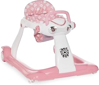 2-in-1 Charlie Baby Walker, Easy Convertible Baby Walker, Walk Behind, Height Adjustable, Speed Adjusting Wheels, 360-degree Rotating Seat, Pink