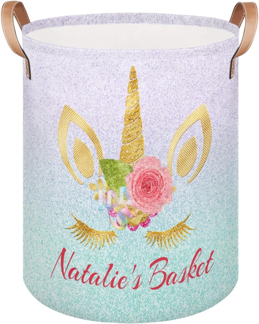 Personalized Unicorn Laundry Basket, Custom Unicorn Laundry Hamper for Girl, Collapsible Waterproof Baskets, Dirty Clothes Toy Hamper Unicorn Rainbow