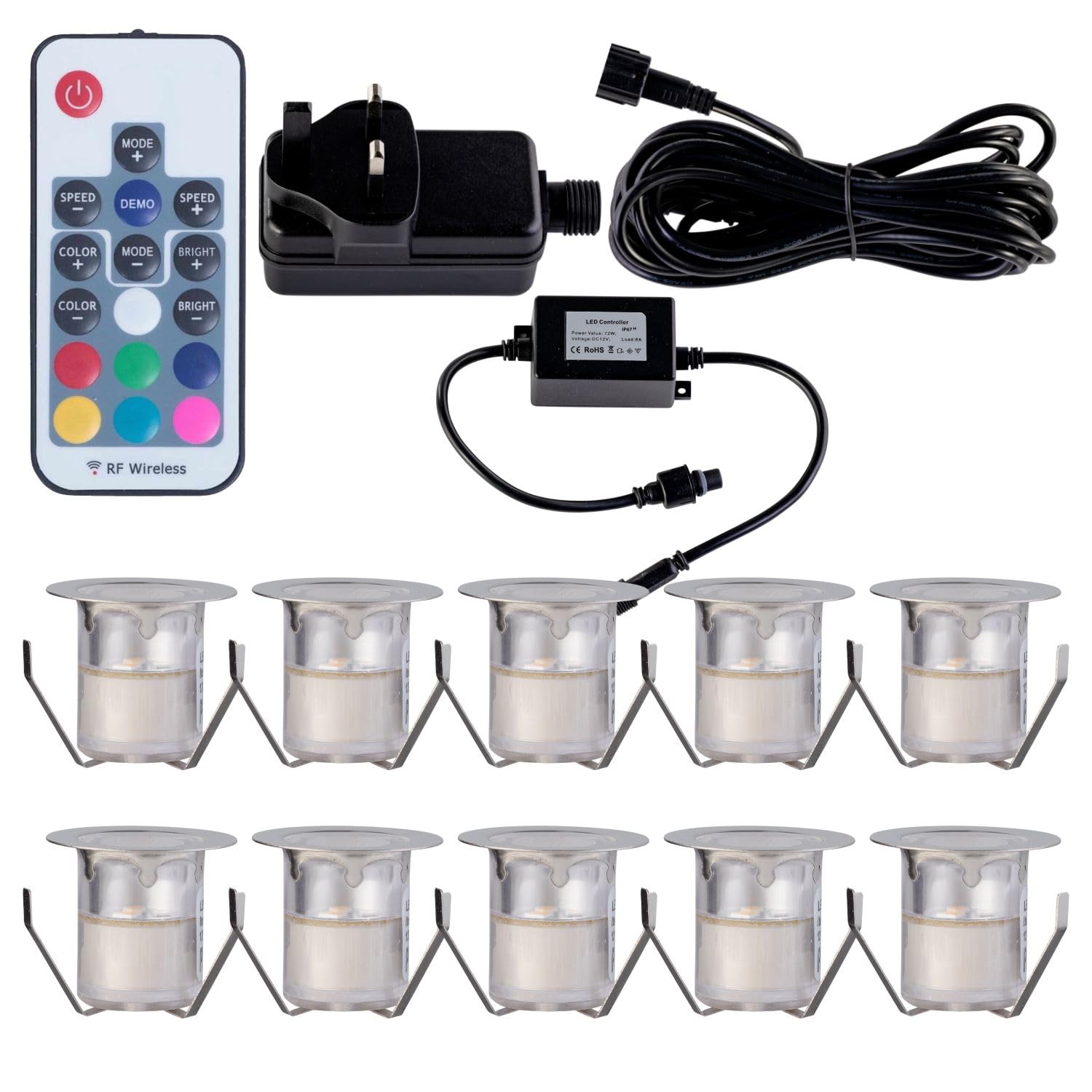 First Choice Lighting Set Of 10 30mm Stainless Steel Ip67 Rgb Colour Changing Led Plinth Decking Kit from B&Q