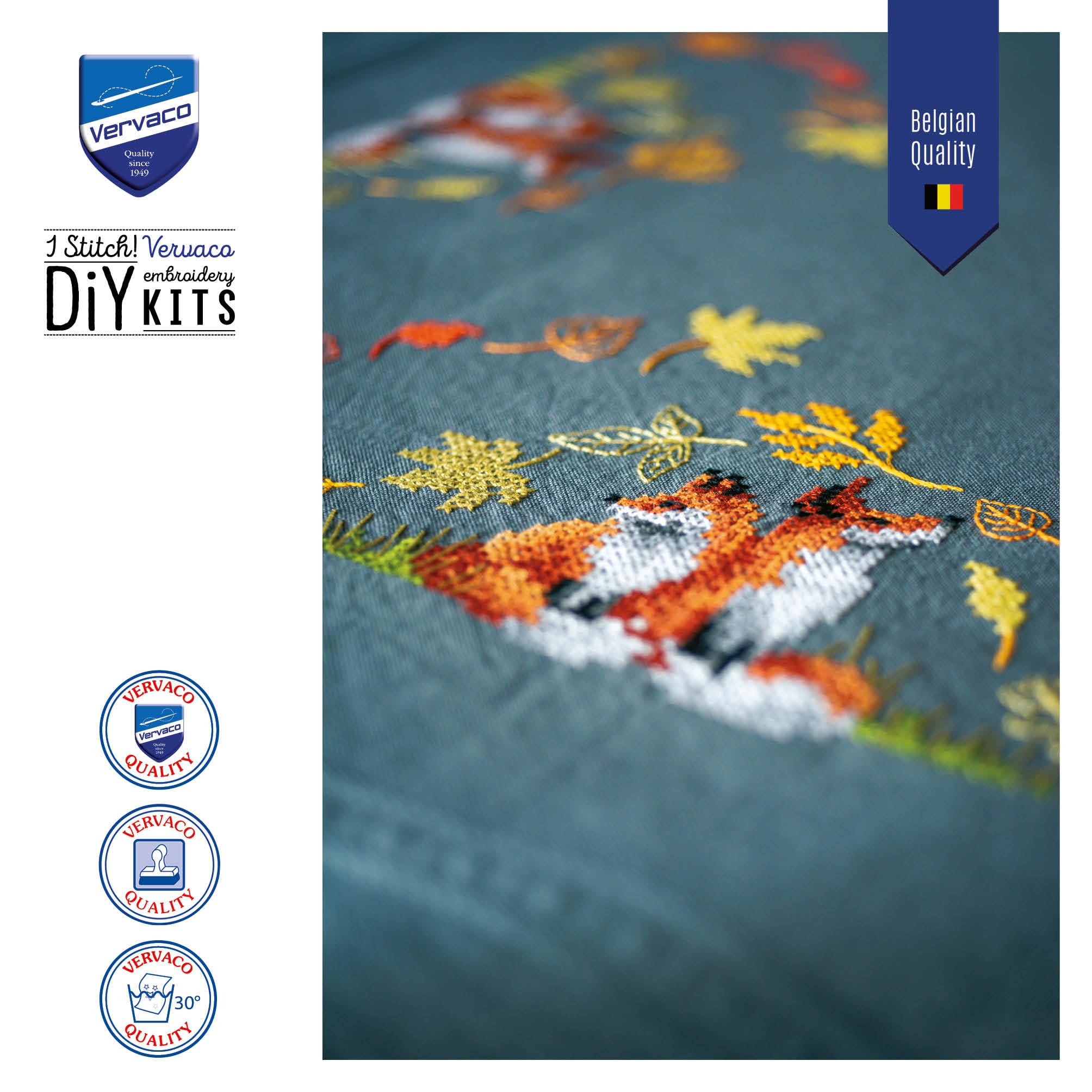 Vervaco Kreuzstich Stickpackungen Tischdecke Füchse im Herbst Stickdecken Vorgezeichnet Basteln Erwachsene Kreativ Set Vorgedruckte Decke Sticken 80 x 80 cm Stickset DIY Sticken Set