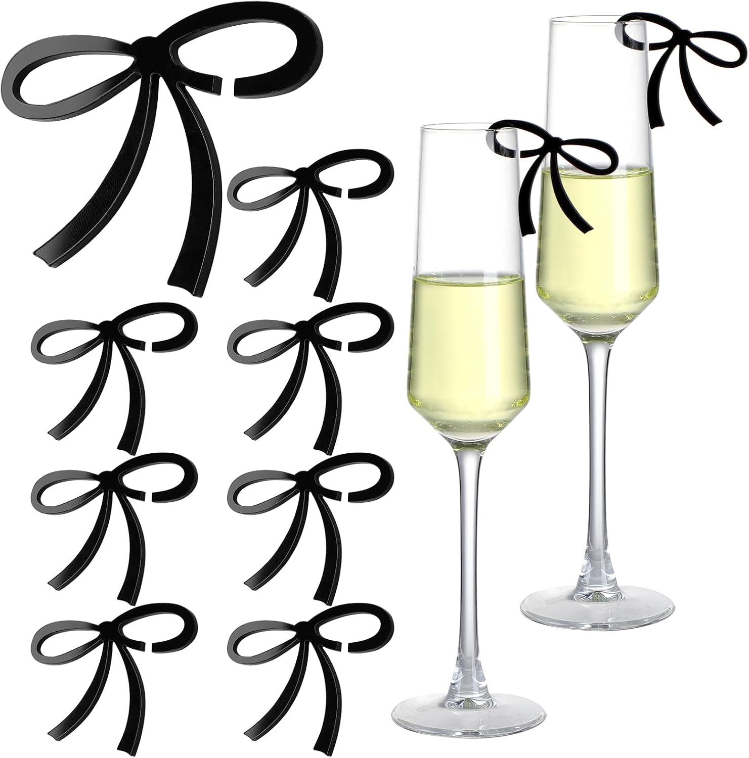 Colingmill 24 Pcs Black Bows Drink Marker Coquette Party Decoration,Cute