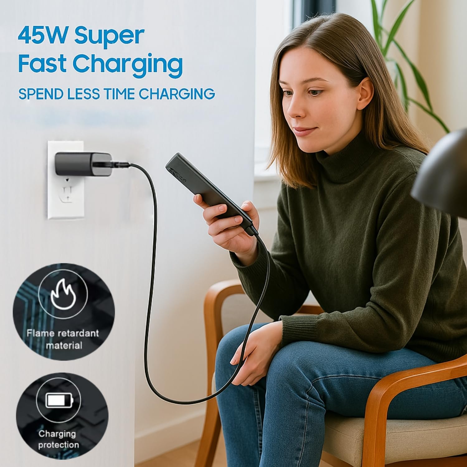 45W USB-C Super Fast Charger Adapter Compatible with Samsung Galaxy S24 Ultra/S23 Ultra/S22 Ultra/S21 FE, Type-C PD 3.0 Fast Charging Wall Charger 2