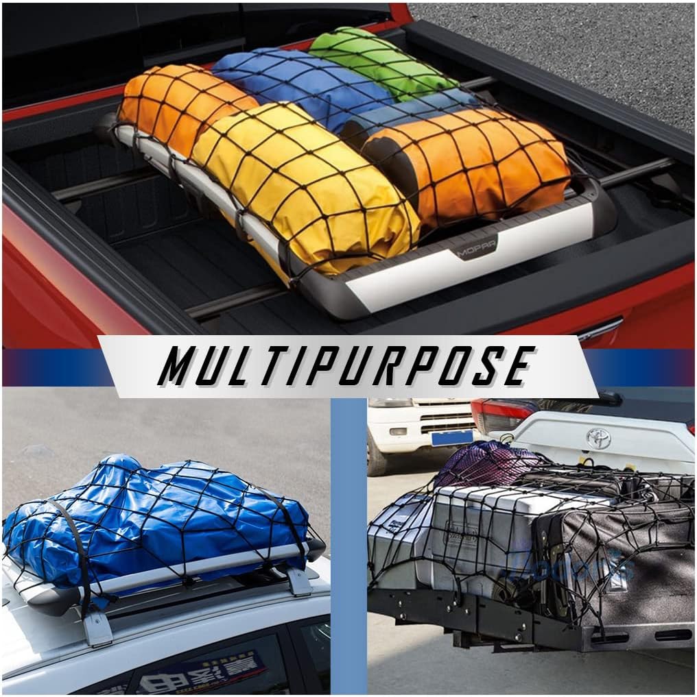 Cargo Net for Pickup Truck Bed-4' X 6' Stretches to 8' X 12'-Bungee Truck Cargo Net for Trucks, SUVs & Cars-4”x4” Mesh Sized Cargo Netting for Car Bed & Roof Rack to Hold Various Loads