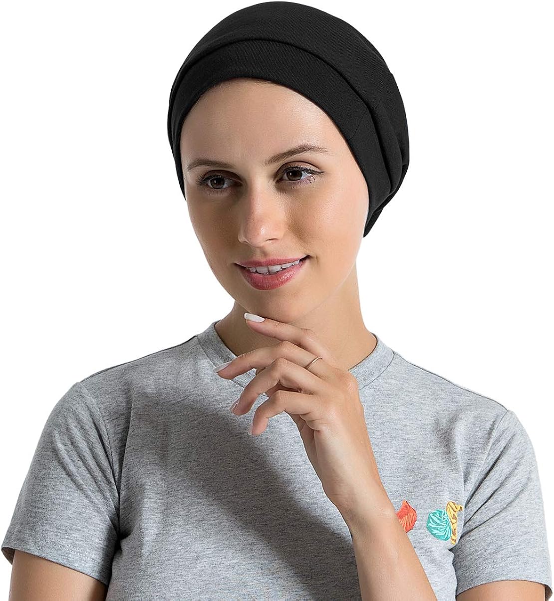 Satin Lined Sleep Caps for Women Double-Layer Silk Bonnet for Curly Hair Black