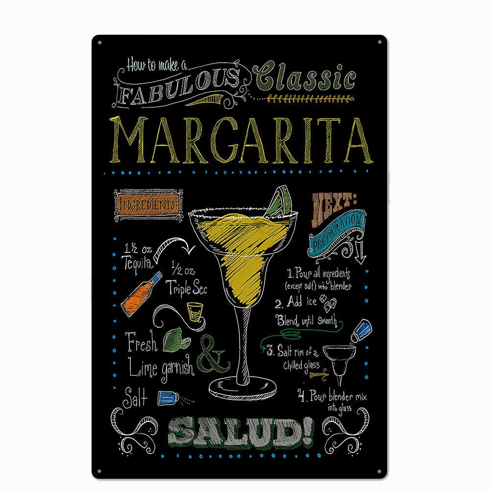 Schatzmix, Targa in Metallo con Alcol e ricetta di Margarita, Decorazione da Parete, 20 x 30 cm, Scritta in Lingua Inglese