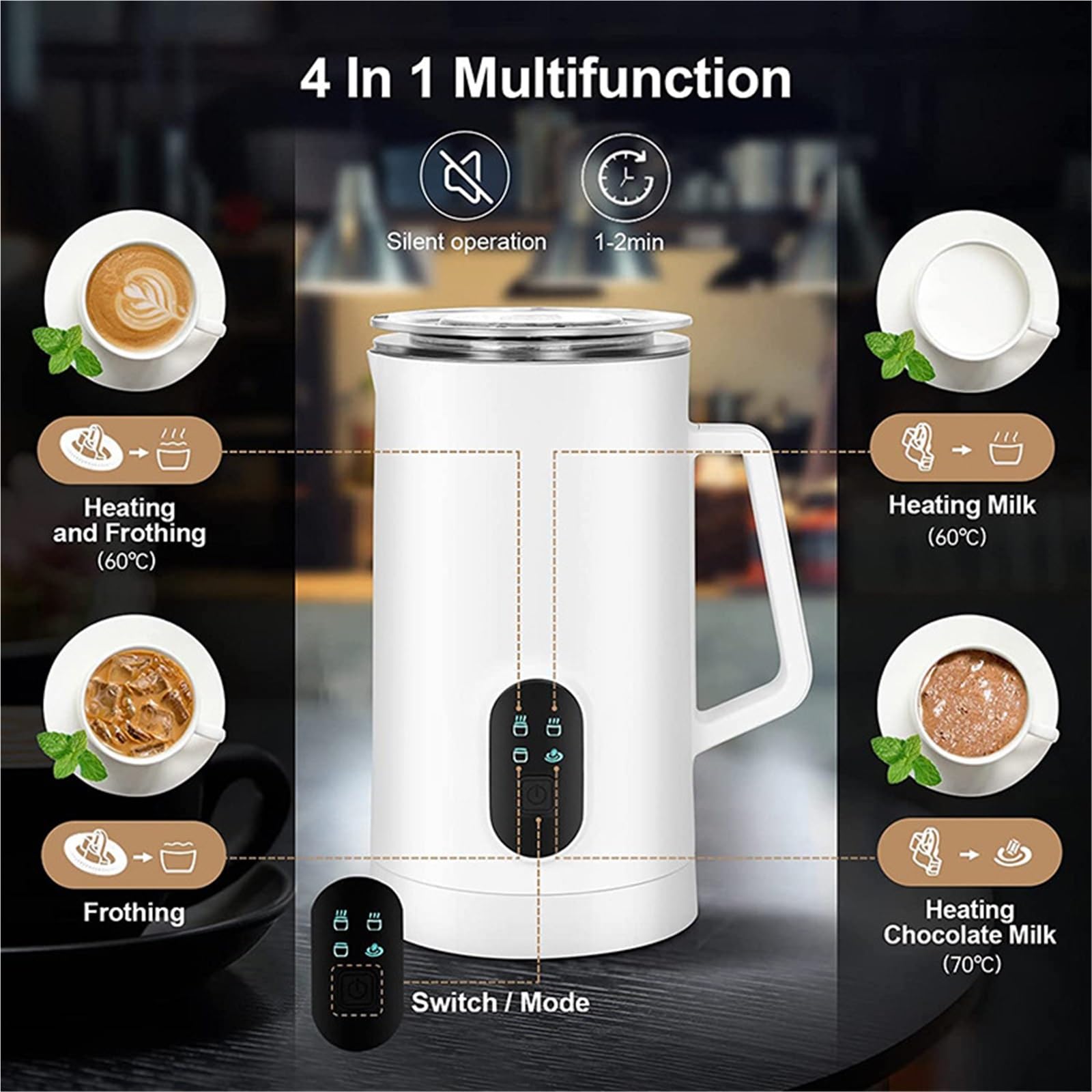 Automatyczne spieniacze do mleka, 150-360 ml spieniacz do mleka na gorąco i na zimno, parowiec do mleka, elektryczny podgrzewacz i podgrzewacz do mleka, łatwe do czyszczenia, urządzenie do wytwarzania