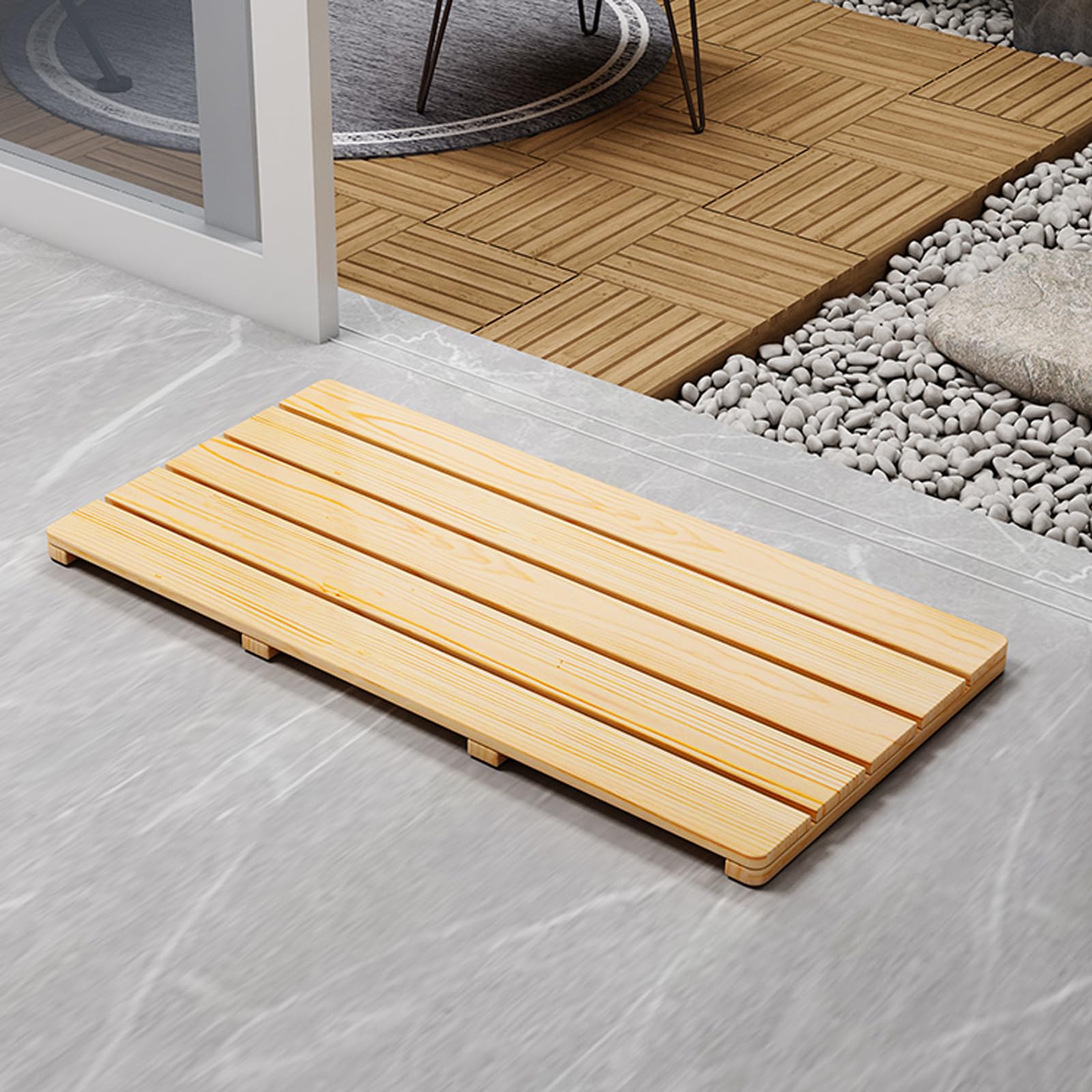 Alfombrilla de Baño de Bambú Antideslizante Multiusos Alfombrilla de Baño de Madera Rettangolare Tarima de Ducha Impermeabile Alfombrillas de Bañera Alfombrilla de Spa de Secado (70x30cm/28x12