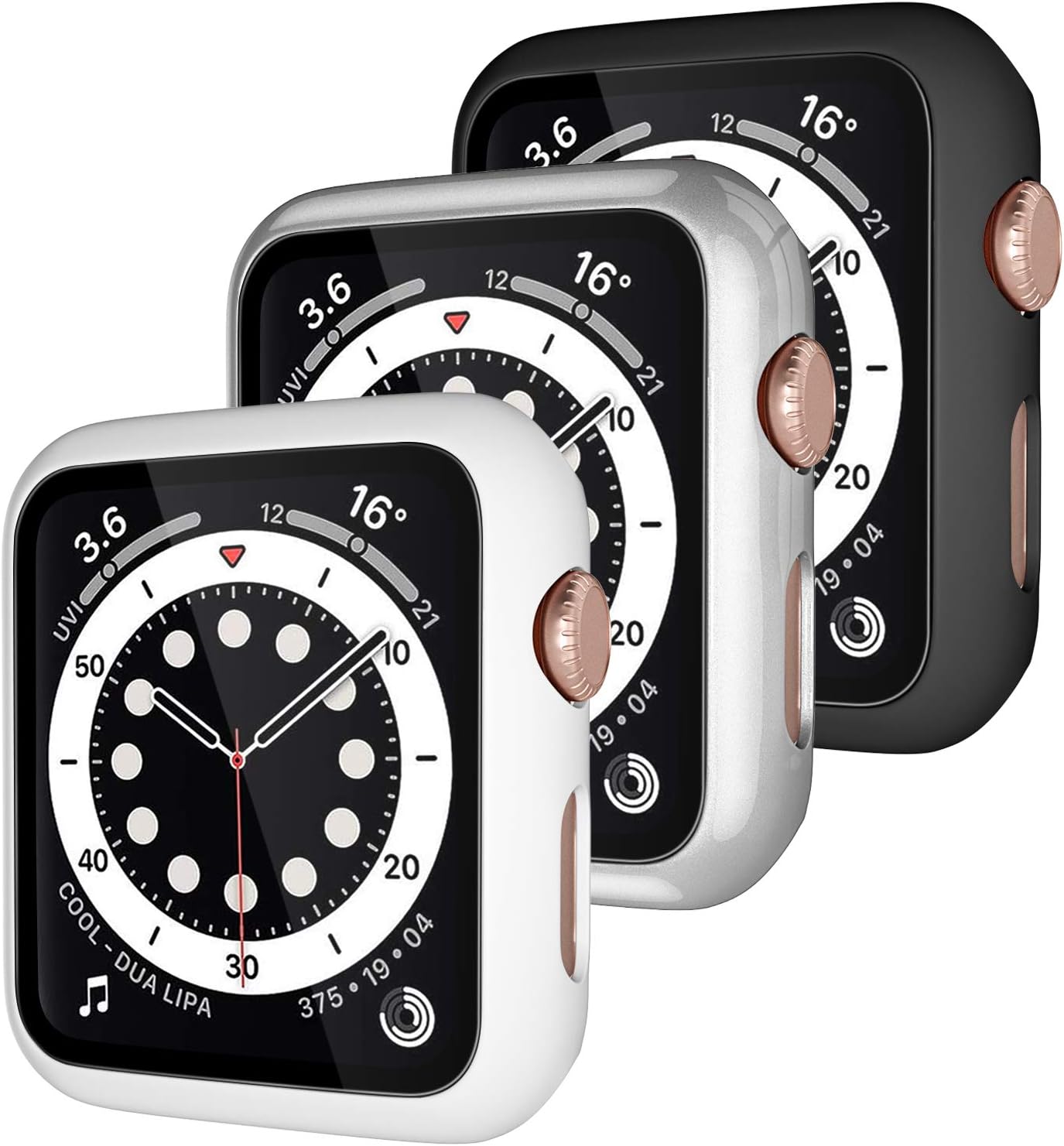 Henva [3 Pack] Protector Case Design for Apple Watch 40mm/SE with HD Tempered Glass, PC Full Coverage Protective Case Compatible with iWatch Series 6/5/4, Black, White, Silver