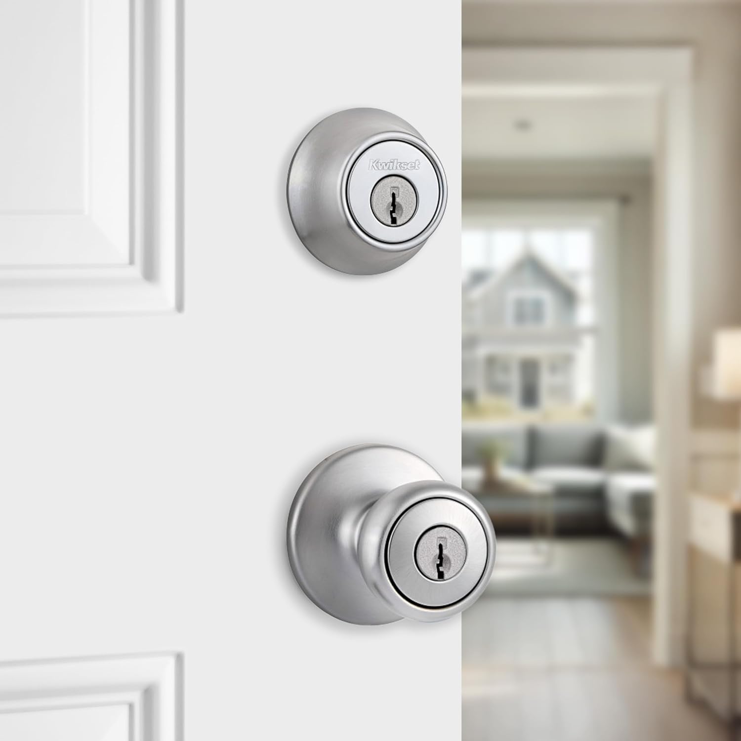 Kwikset 242 Tylo Entry Knob and Single Cylinder Deadbolt Project Pack in Satin Chrome Satin Chrome No Size