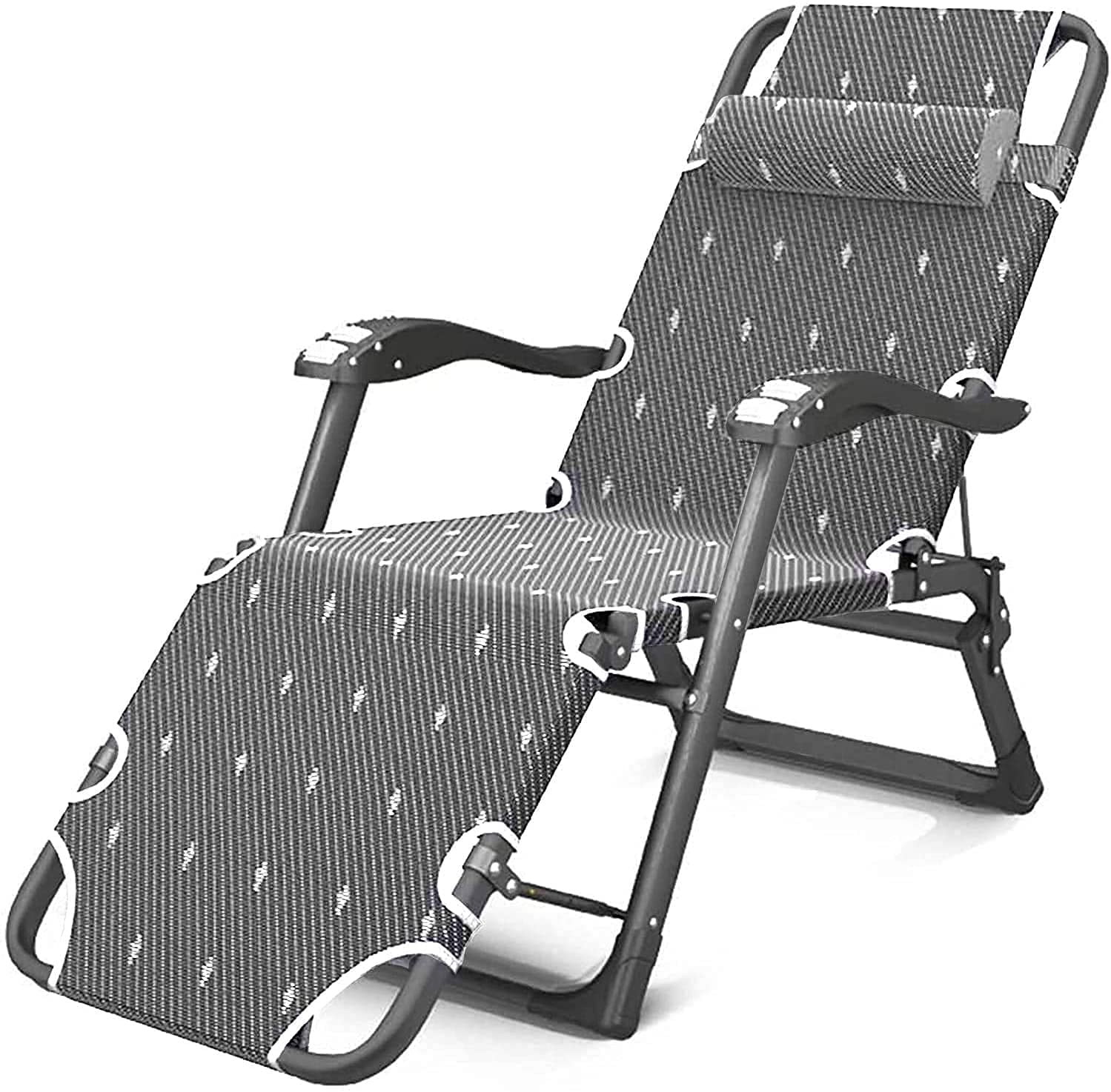 Chaise longue inclinable pliante grise 200 kg avec appui-tête réglable de jardin