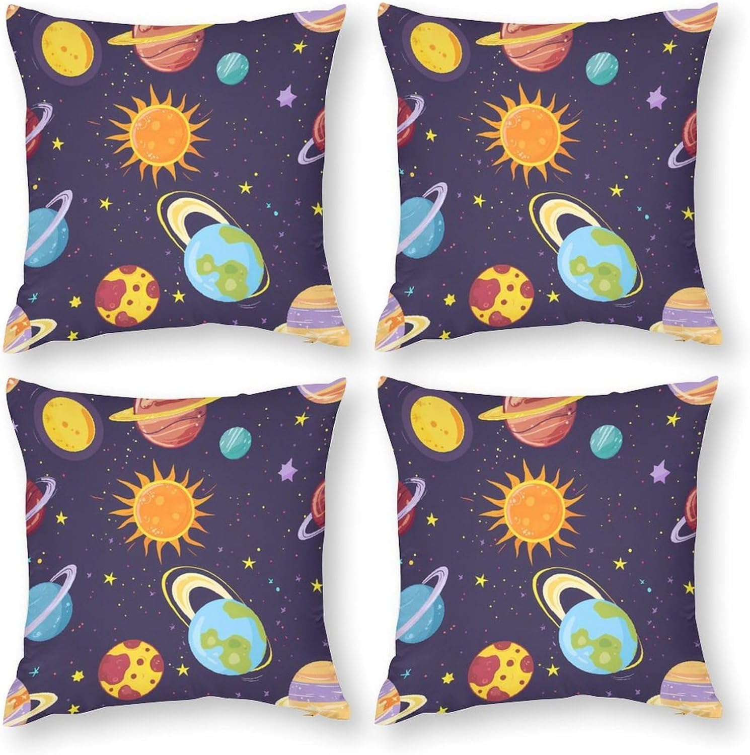 Galaxy Starry Sky Planet Printed Throw Pillow Case 4 Pcs Soft Pillowcases Pillows Covers Sofa Bed Decor 12/14/16/17/18/20/22/24/32 Inches
