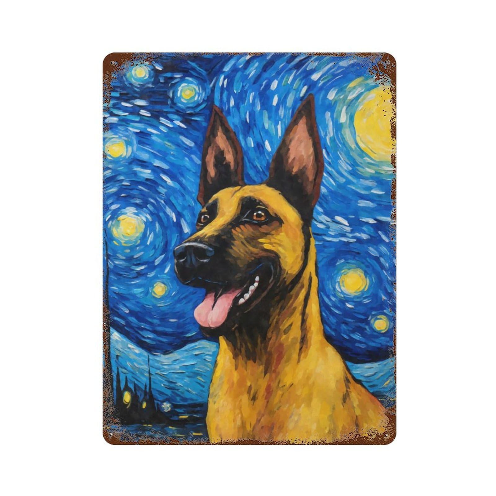 Vintage Rust Metal Sign Belgian Malinois Night 15.7"x11.8", Shabby Chic Decor for Cafe, Home Bar And Lounge Decor