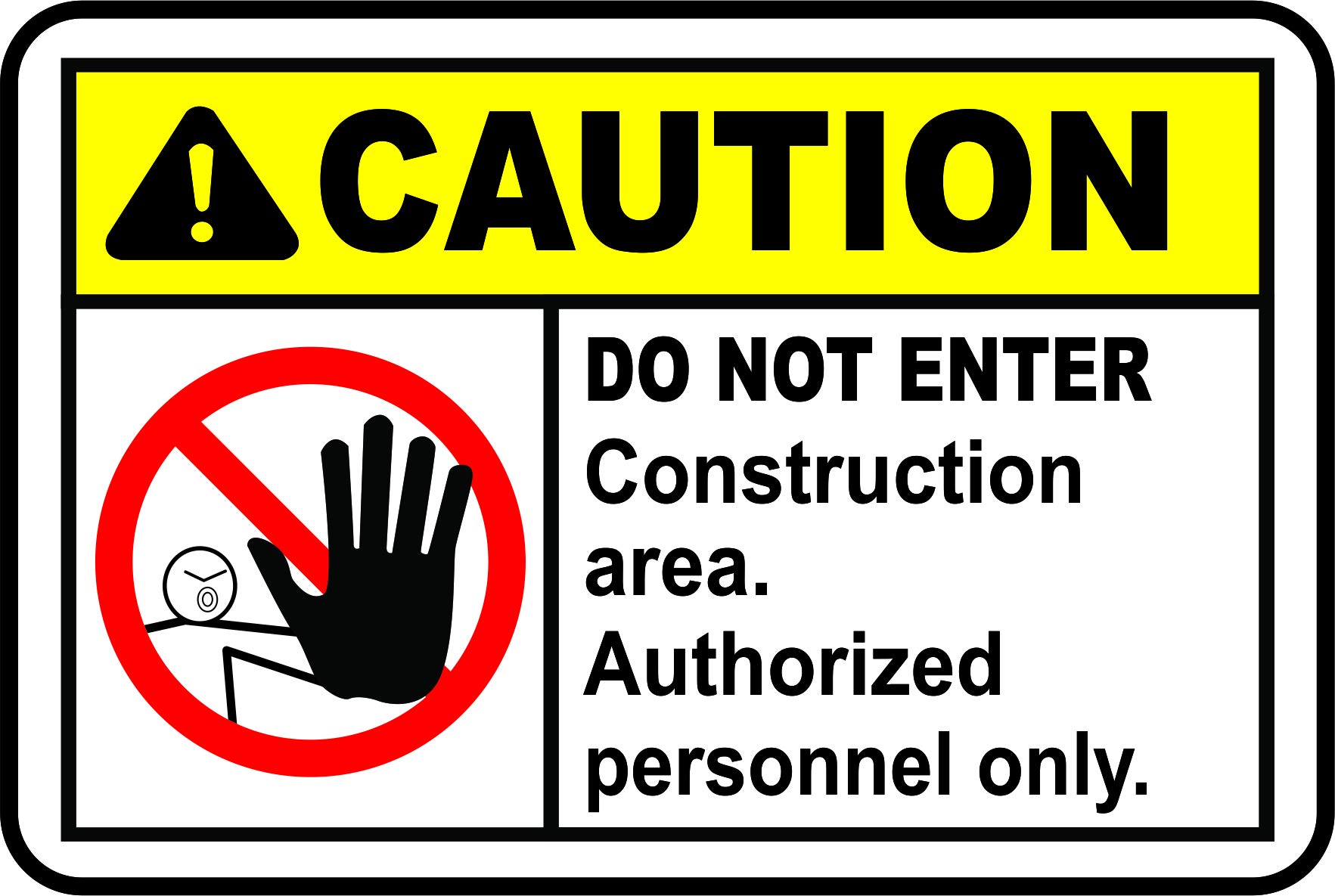INDIGOS UG - Pegatinas - Seguridad - Advertencia - Construction Area Do Not Enter Sign 254mmx177mm - Decal for Office - Oficina - Empresa - Escuela