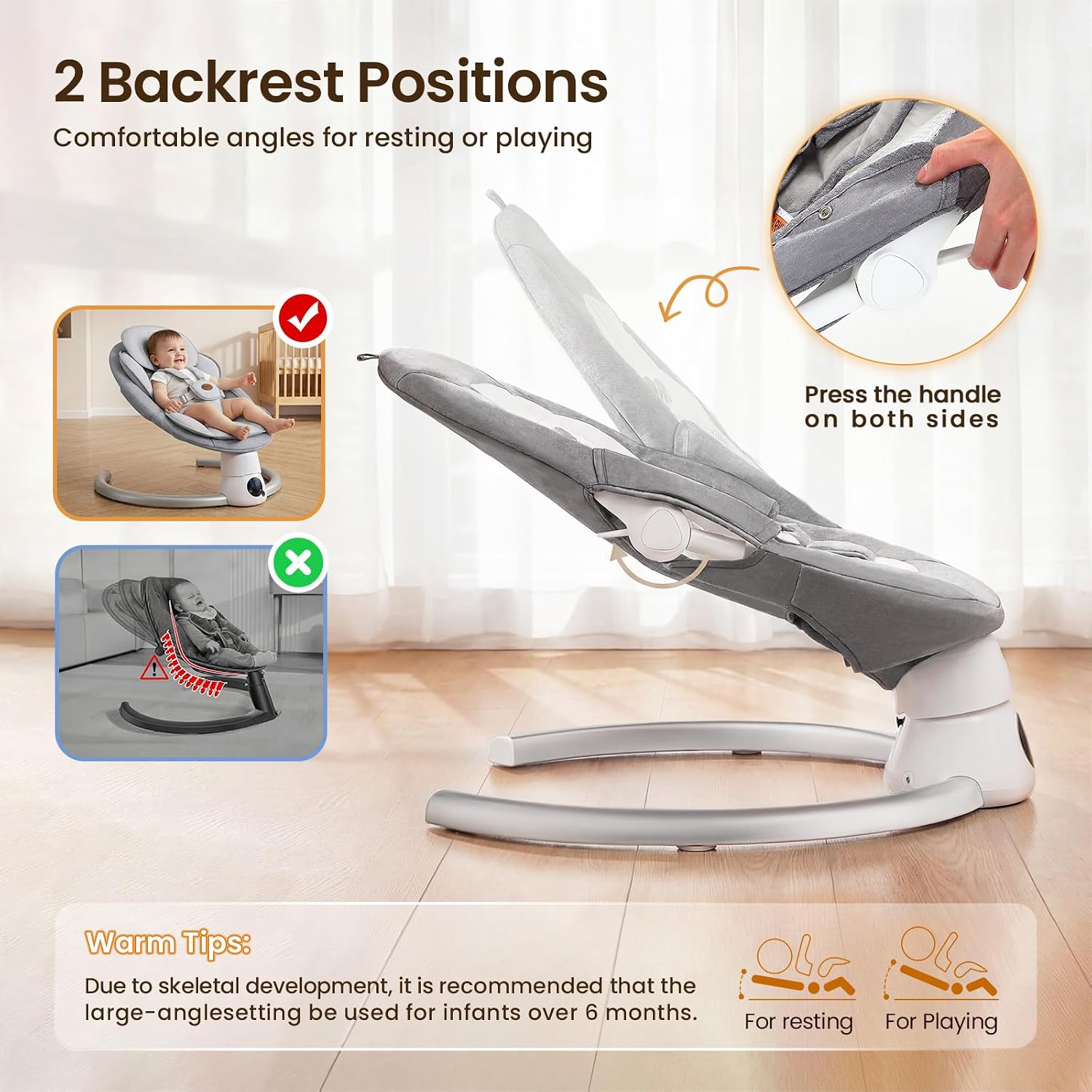 Baby Swings for Infants, Smelluck Baby Swing, Electric Baby Swing with Exclusive APP Function, 2 Adjustable Backrest, 12 Preset Melodies, 5 Speeds & 3 Timer, Indoor & Outdoor Use