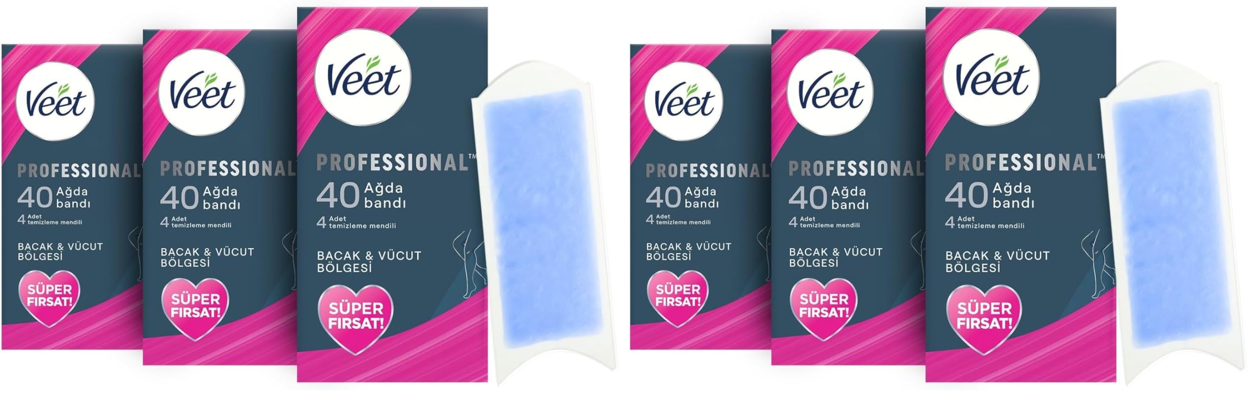 Veet Professional Hassas Ciltler için Ağda Bandı, Bacak & Vücut Bölgesi, 120 Adet (40 x 3) (2 paketi)