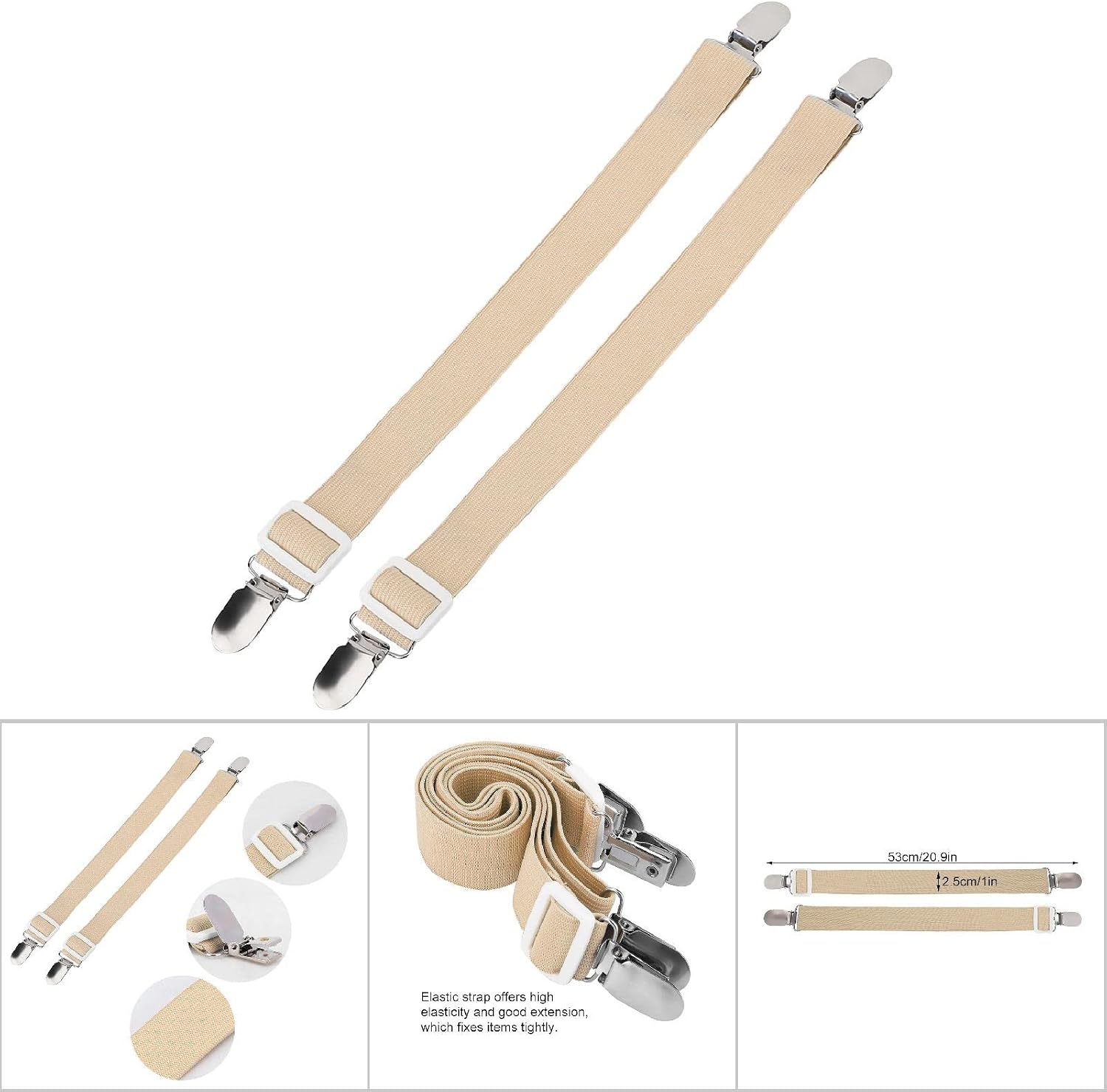 Horoper Bed Sheet Straps 2Pcs Multipurpose Bed Sheet Holders Fitted Sheet Clips Sheet Suspenders Mattress Fasteners Corner Clips for Bed Mattress Cover Fitted(Khaki)
