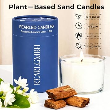 LFENYIGI Sand Candle Making Kit Gift Set - Pearled Candle Sand and Wicks,Lidded Large Glass Jar, Jasmine Sandalwood Scent, 100-Hour Burn, Pearled Candles Making Gift for Adults & Beginners