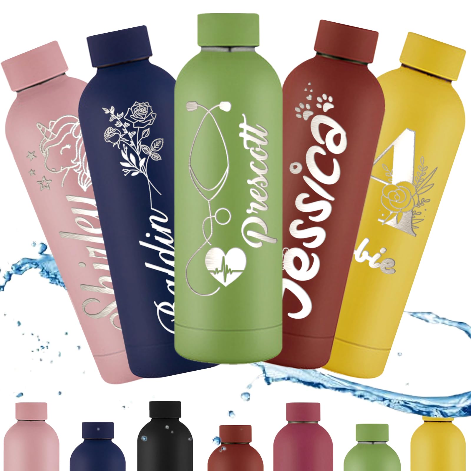 Personalized Water 16oz Bottles Custom Engraved Name Logo Customized Insulated Stainless Steels 500ml Water Bottle for School Office Outdoor Sport Gift for Women New
