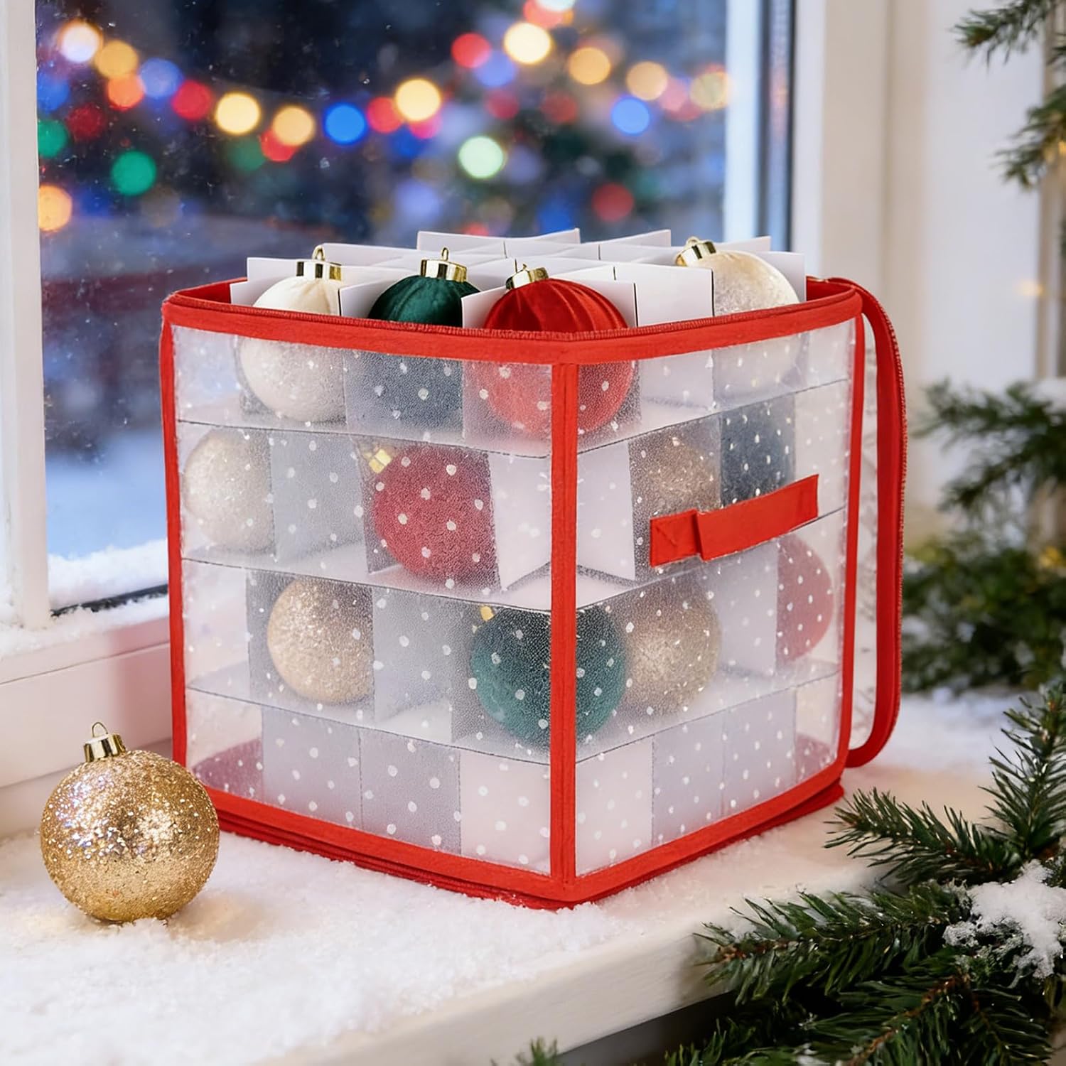 Ornament Organizer Storage Box, 64-Grids Foldable Bag with Divider, Christmas Tree Ball Ornament Storage Box, for Under Bed Cabinet Home Basement Apartment Bedroom Garage Attic