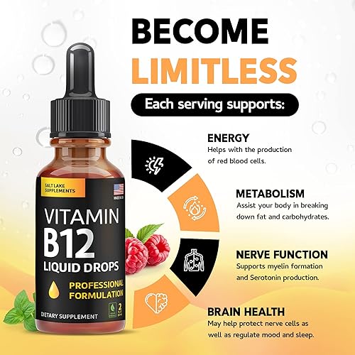 Miniatura 10 de Vitamina B12 Sublingual - Spray de vitamina B12 vegano - Metilcobalamina vitamina B12 líquido aumenta la energía y el estado de ánimo - Sin gluten y