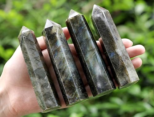 Miniatura 4 de LAIDANLA Varitas de cristales curativos de labradorita de 3.5 a 4 pulgadas de pulido natural Reiki Energy Wand piedra hexagonal obelisco piedras