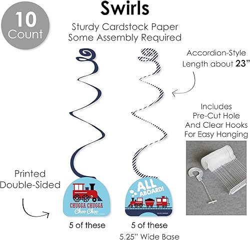 Miniatura 4 de Big Dot of Happiness Kit de decoración para fiestas de ferrocarril - Tren de vapor para fiesta de cumpleaños o baby shower - Paquete de decoración