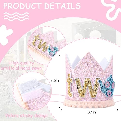 Miniatura 2 de WAUAO Decoraciones de fiesta de té de Alicia en el país de las maravillas Coronasombrero de cumpleaños, traje rosa para niña de segundo cumpleaños