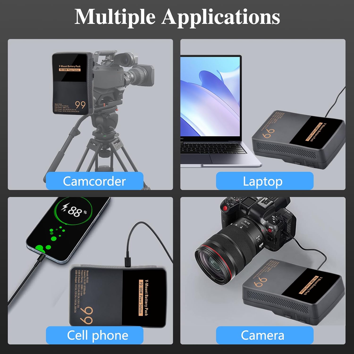 V Mount Battery, Power 99Wh/6700mAh V Lock Battery Support PD100W Fast Charger with D-tap/USB-A/USB-C/BP Output for Sony Video Camera Camcorder BMPCC 4k/6k Monitor LED Light