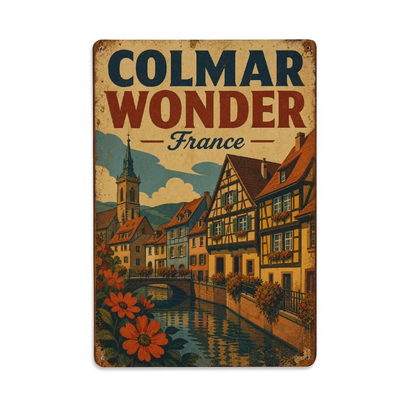 Gead 8X12inch Style Vintage Travel Colmar France Wonder Metal Tin Sign
