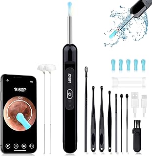 Ear Wax Removal, Ear Cleaner with 1080P HD Camera, with 6 LED Lights/IP67 Waterproof Lens/8 Traditional Tools Ear Wax Removal Kit, Rechargeable Ear Cleaning kit for iOS, Android, Tablet (Black06)