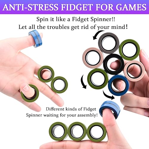 Vista 3 de Cevioce Paquete de 15 anillos magnéticos Fidget Toys Finger Spinner Pack