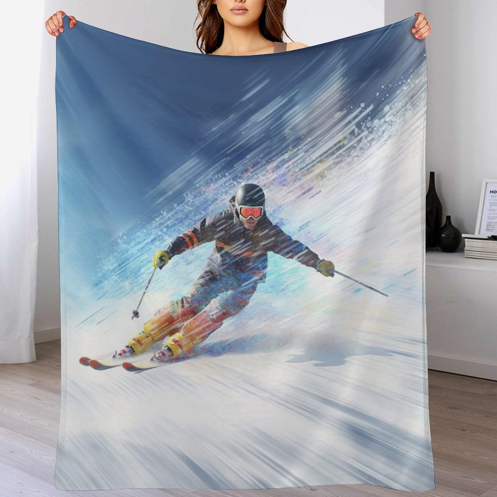 Manta para sofa con estampado 3D de esqui ideal para noches frias