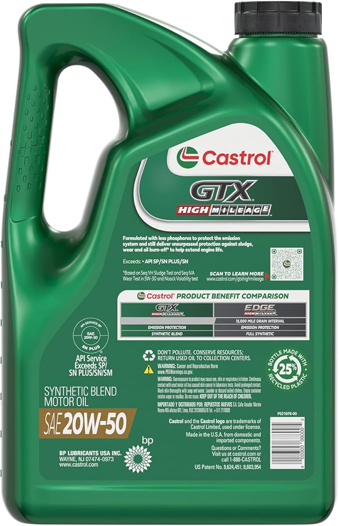 Castrol GTX High Mileage 20W-50 Aceite de Motor 5 Cuartos miniatura 3