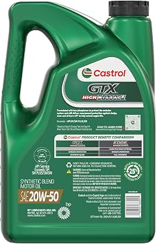 Castrol GTX High Mileage 20W-50 Synthetic Blend Motor Oil, 5 Quarts, Pack of 3