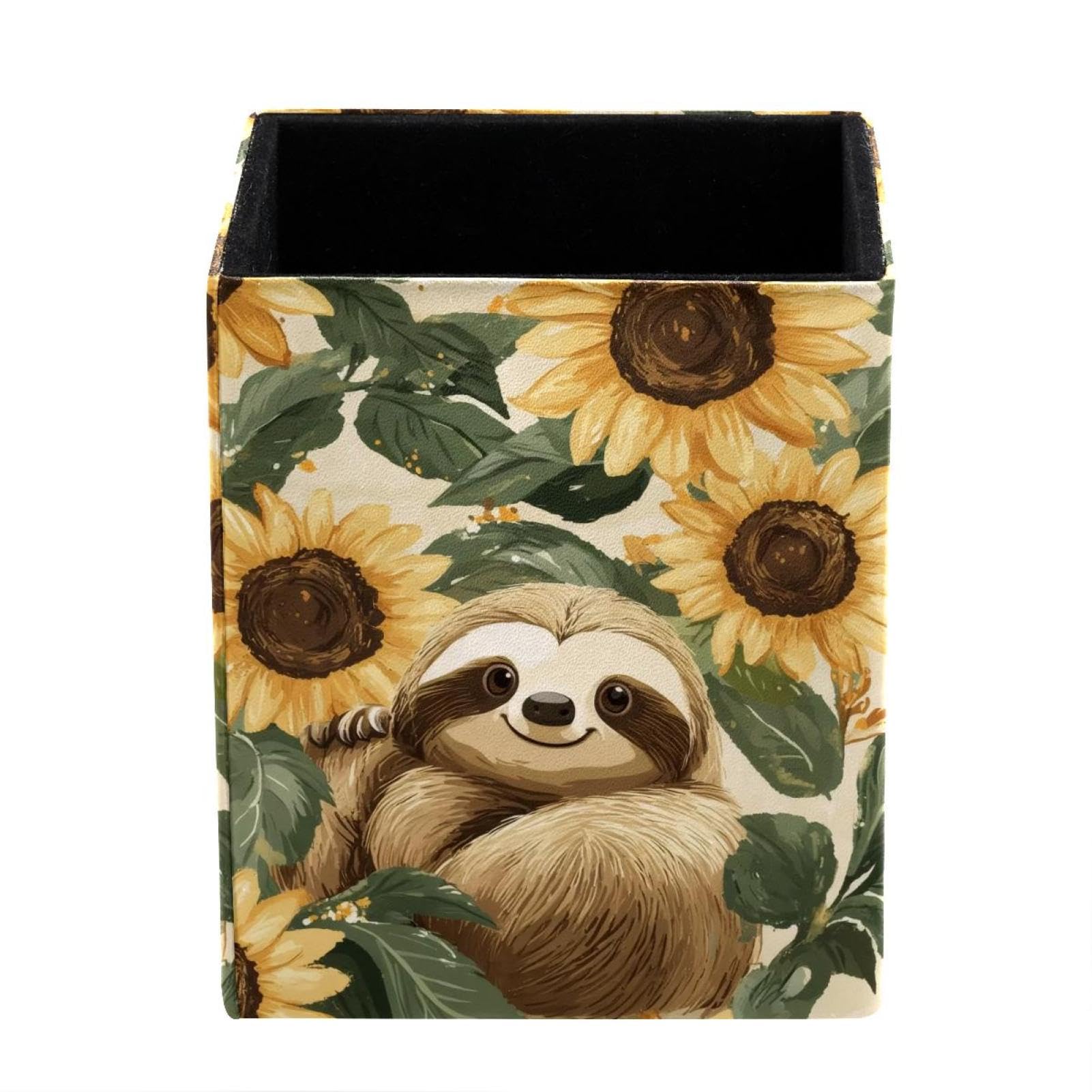FWJZDSP Pen Holder for Desk, Sunflower Sloth Pencil Holder, Pen Cup Functional Desk Organizer for Office Supplies