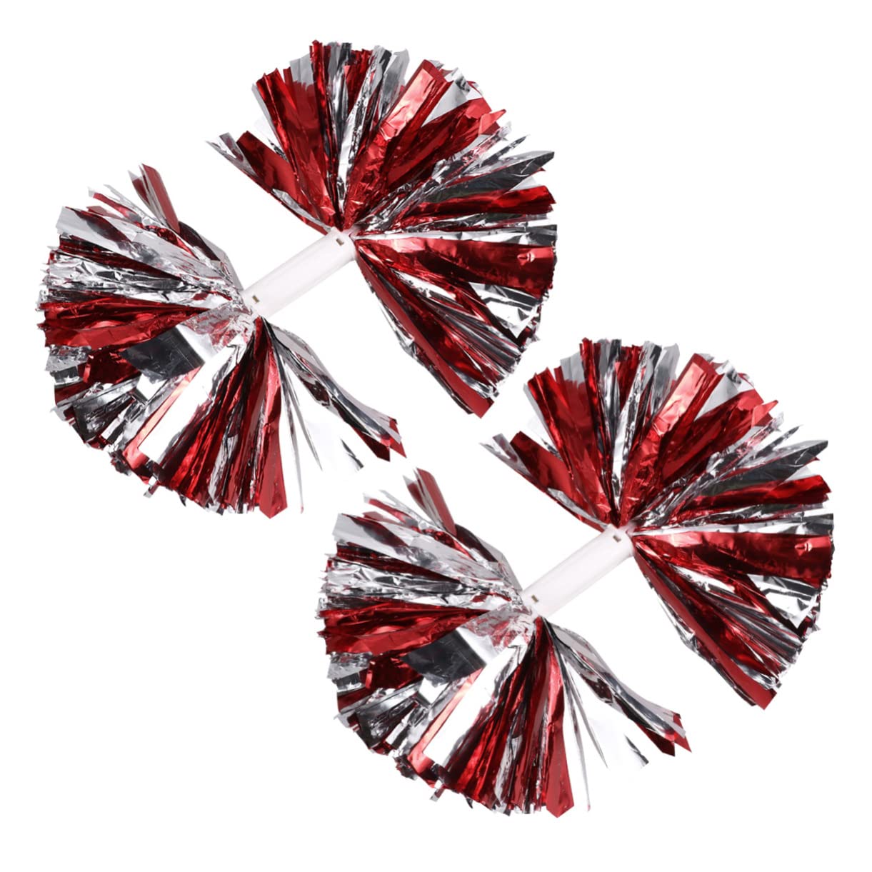 BRIGHTFUFU 2pcs Colorful Reusable Cheerleader Pom Poms with Handle for Performance Competition and Sports Events Eye Catching Red and Silver Cheer Props