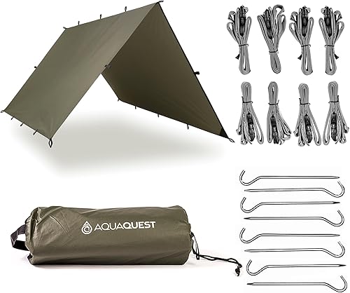 Miniatura 8 de AquaQuest Lona Safari – Ligera impermeable (0.197 in) con costuras selladas Ripstop para mochileros, senderismo y camping en hamacas Olive