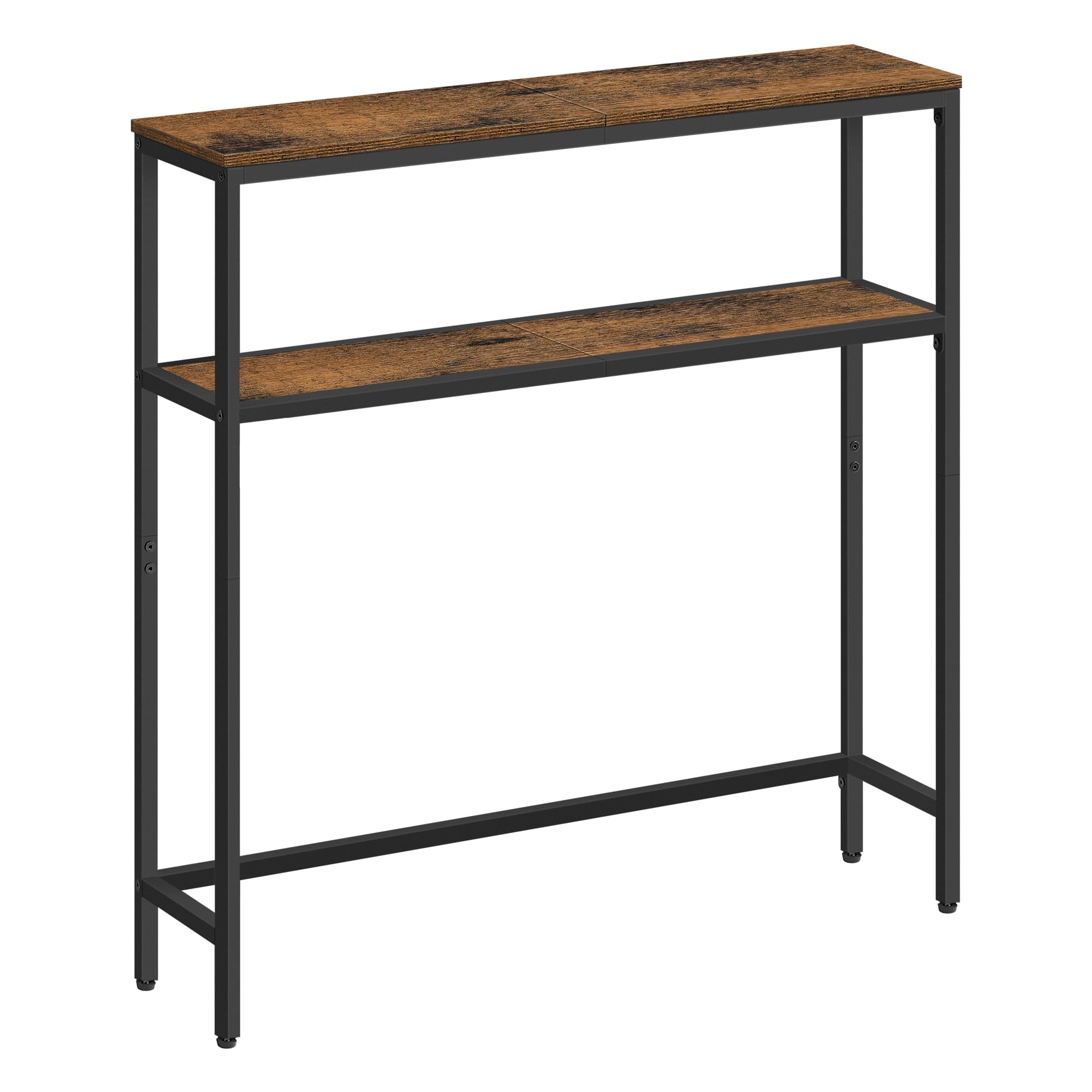 VASAGLE Mesa de Consola de 2 Niveles, Mesa Auxiliar con 2 Estantes, 20 x 80 x 80 cm, para Sala de Estar, Pasillo, Recibidor, Marrón Rústico y Negro Tinta LNT130K01