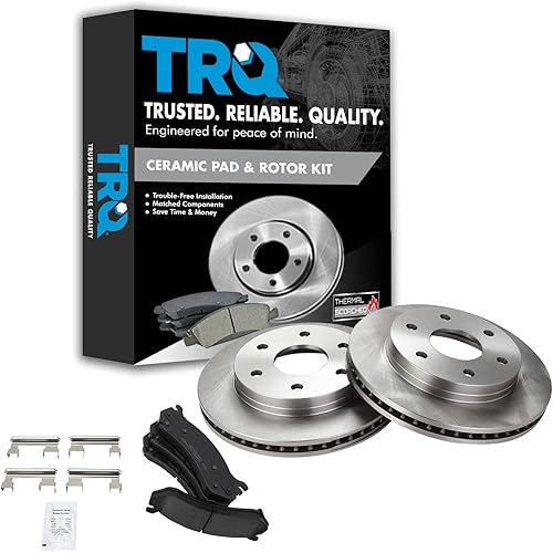TRQ Front Brake Pad & Rotor Set Ceramic Compatible with 1999-2007 Chevy Silverado 2000-2006 Suburban Tahoe Yukon 2001-2006 GMC Sierra 2003-2005 Safari Astro 2002-2006 Cadillac Escalade Avalanche