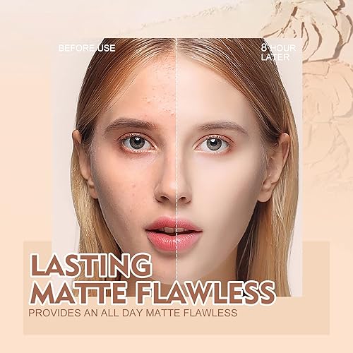 Miniatura 9 de SACE LADY Juego de maquillaje facial de 2 piezas, base mate impecable y polvo prensado de control de aceite, cobertura duradera, kit de cosméticos