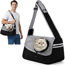 ALLSOPETS Small Dogs and Cats Bag - Breathable Dog Carrier for Puppies with Adjustable Shoulder Strap and Side Pocket, Travel and Camping Carrier (Grey Black)