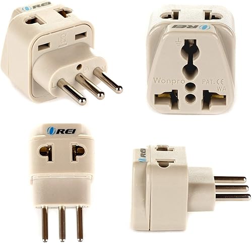 OREI Enchufe adaptador de viaje de Estados Unidos a Italia, Libia, Chile y más (tipo L) - 2 en 1 - Certificado CE - Cumple con RoHS - Paquete de 4